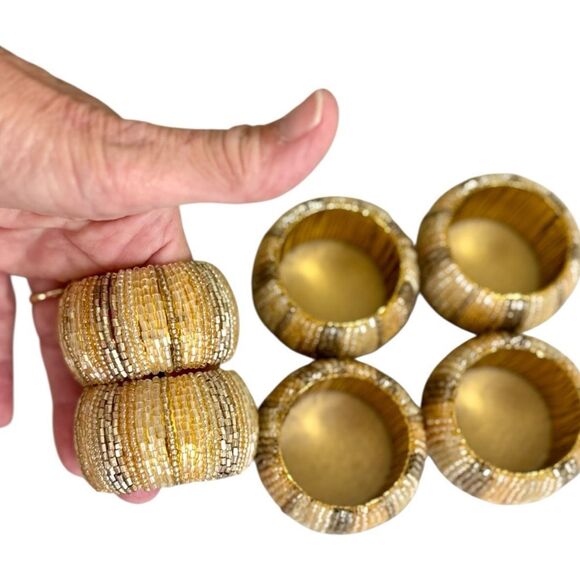 Pier 1 Gold & Silver Beaded Napkin Rings - Set of 6 - Picture 4 of 5